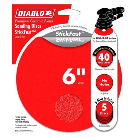 DIABLO 6 in. Ceramic Blend Adhesive ROS Sanding Disc 40 Grit Ultra Coarse 5 pk DCD060040P05G